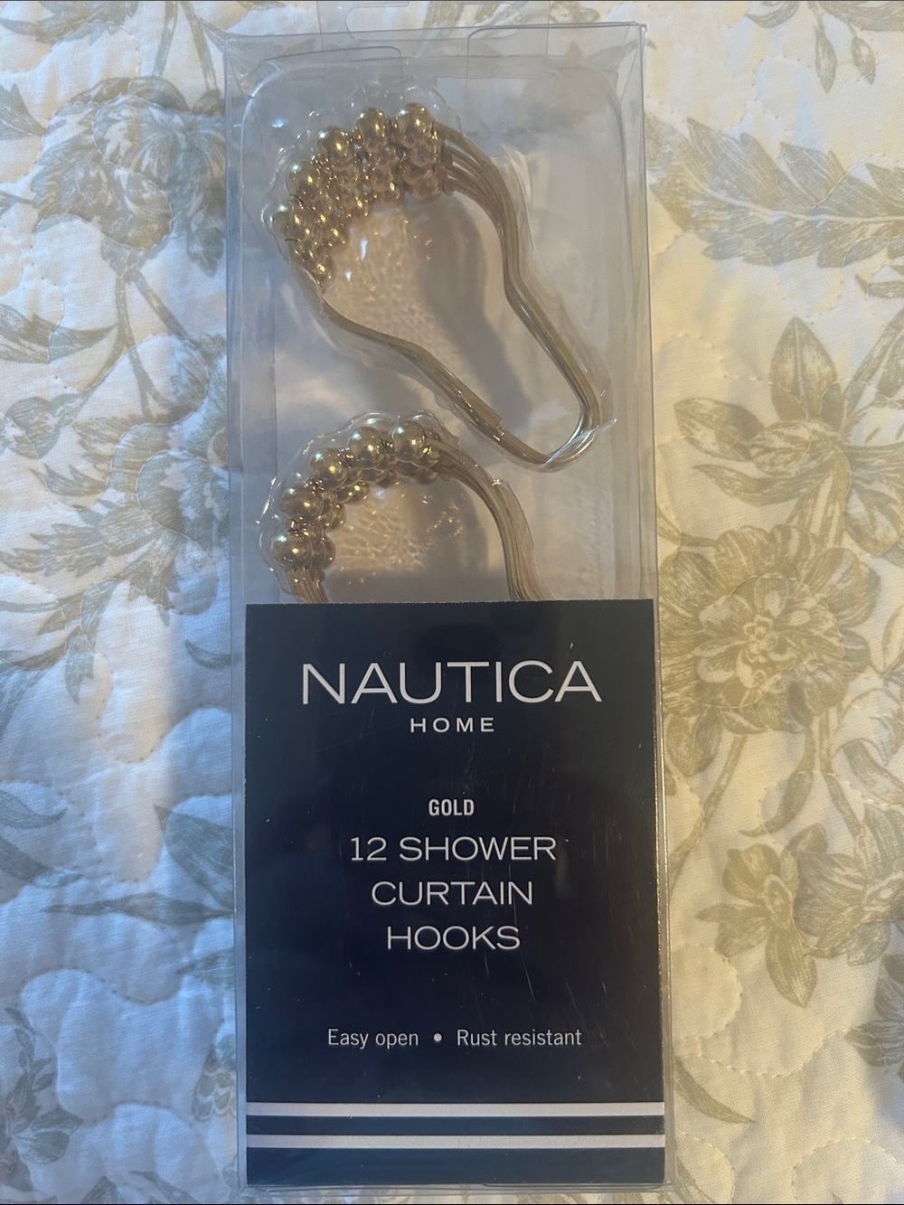 Nautica Gold Shower Curtain Hooks with Beaded Accent